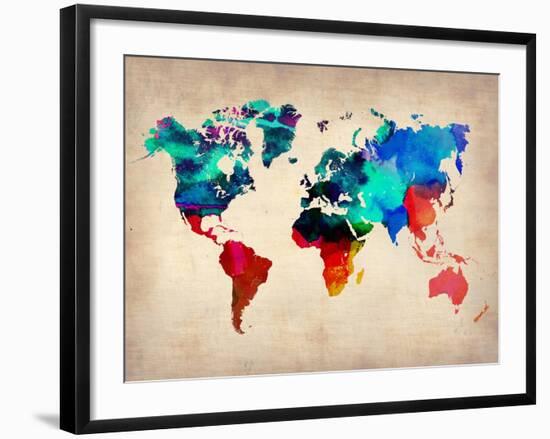 World Watercolor Map 1-NaxArt-Framed Art Print