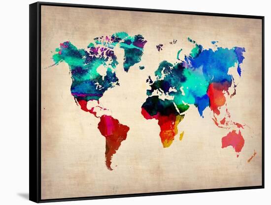 World Watercolor Map 1-NaxArt-Framed Stretched Canvas