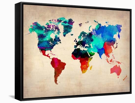 World Watercolor Map 1-NaxArt-Framed Stretched Canvas