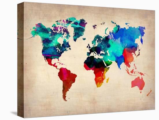 World Watercolor Map 1-NaxArt-Stretched Canvas