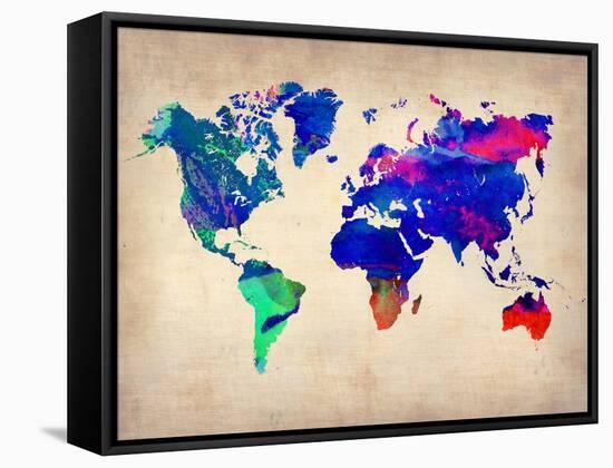 World Watercolor Map 2-NaxArt-Framed Stretched Canvas