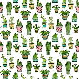 Succulent and Cactus Seamless Pattern. Colorful Doodle Flowers in Pots. Vector Background.-worldion-Framed Art Print