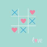 Tic Tac Toe Game with Cross and Heart Sign Mark Love Card Blue Pink Flat Design-worldofvector-Framed Stretched Canvas