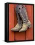 Worn Cowboy Boots Hanging, Ponderosa Ranch, Seneca, Oregon, USA-Wendy Kaveney-Framed Stretched Canvas