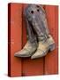 Worn Cowboy Boots Hanging, Ponderosa Ranch, Seneca, Oregon, USA-Wendy Kaveney-Stretched Canvas