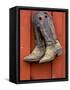 Worn Cowboy Boots Hanging, Ponderosa Ranch, Seneca, Oregon, USA-Wendy Kaveney-Framed Stretched Canvas