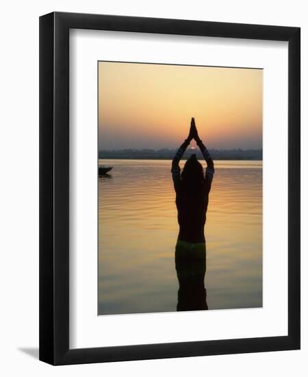 Worship Ceremony at Night by Ganges River, Varanasi, India-Keren Su-Framed Premium Photographic Print