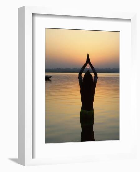 Worship Ceremony at Night by Ganges River, Varanasi, India-Keren Su-Framed Premium Photographic Print