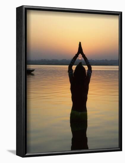 Worship Ceremony at Night by Ganges River, Varanasi, India-Keren Su-Framed Photographic Print