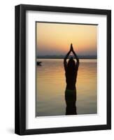 Worship Ceremony at Night by Ganges River, Varanasi, India-Keren Su-Framed Photographic Print