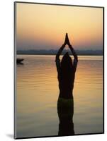 Worship Ceremony at Night by Ganges River, Varanasi, India-Keren Su-Mounted Photographic Print