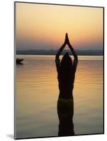 Worship Ceremony at Night by Ganges River, Varanasi, India-Keren Su-Mounted Photographic Print