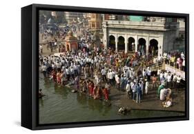 Worshippers at the Ramkund Tank on the Ghats Along the Holy River Godavari-Tony Waltham-Framed Stretched Canvas