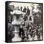 Worshippers Crossing the Semi-Circular Bridge to Kameido Temple Beyond, Looking North, Tokyo, Japan-Underwood & Underwood-Framed Stretched Canvas