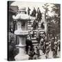 Worshippers Crossing the Semi-Circular Bridge to Kameido Temple Beyond, Looking North, Tokyo, Japan-Underwood & Underwood-Stretched Canvas