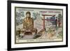 Worshipping before a Statue of the Buddha, Japan-null-Framed Giclee Print