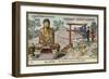 Worshipping before a Statue of the Buddha, Japan-null-Framed Giclee Print