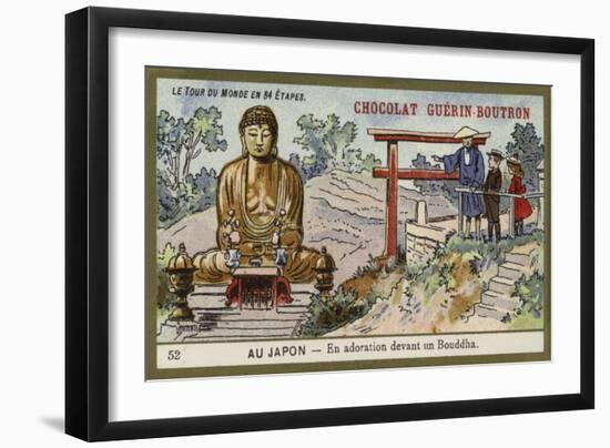 Worshipping before a Statue of the Buddha, Japan-null-Framed Giclee Print