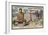 Worshipping before a Statue of the Buddha, Japan-null-Framed Giclee Print