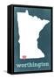 Worthington, Minnesota - Chalkboard and Heart-Lantern Press-Framed Stretched Canvas