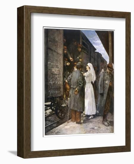 Wounded French Soldiers on an Ambulance Train are Tended by a Nurse During a Stop at a Station-Henri Gervex-Framed Art Print