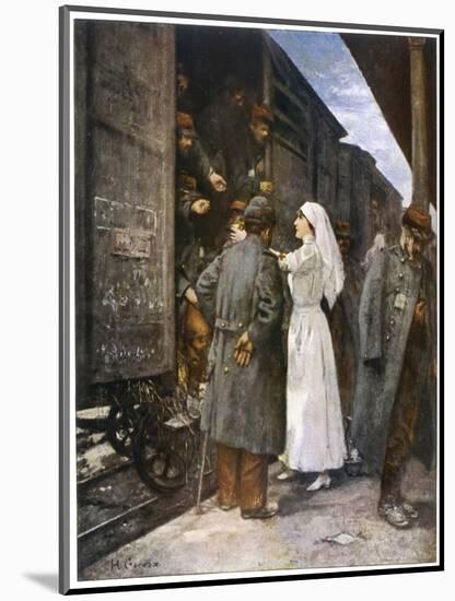 Wounded French Soldiers on an Ambulance Train are Tended by a Nurse During a Stop at a Station-Henri Gervex-Mounted Art Print