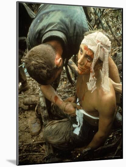 Wounded Marine Being Bandaged in Muddy Jungle During OP Prairie US Military Sweep South of DMZ-Larry Burrows-Mounted Photographic Print