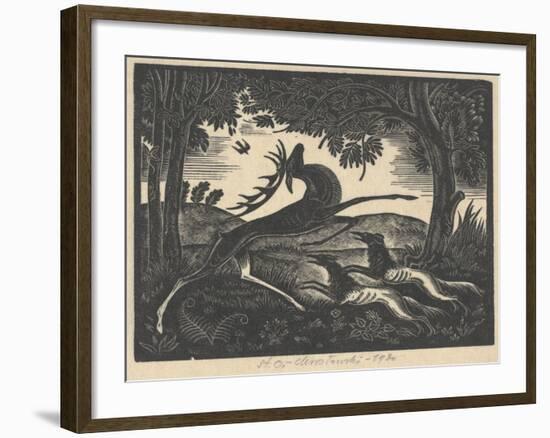 Wounded Stag, 1930 (Woodcut)-Stanislav Ostoja-Chrostovski-Framed Giclee Print