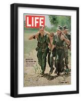 Wounded US Marine Helped to Safety by his Buddies During Fight with Viet Cong, July 2, 1965-Bill Eppridge-Framed Photographic Print