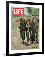 Wounded US Marine Helped to Safety by his Buddies During Fight with Viet Cong, July 2, 1965-Bill Eppridge-Framed Photographic Print