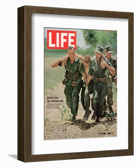 Wounded US Marine Helped to Safety by his Buddies During Fight with Viet Cong, July 2, 1965-Bill Eppridge-Framed Photographic Print