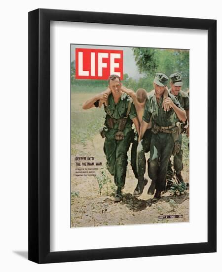 Wounded US Marine Helped to Safety by his Buddies During Fight with Viet Cong, July 2, 1965-Bill Eppridge-Framed Photographic Print