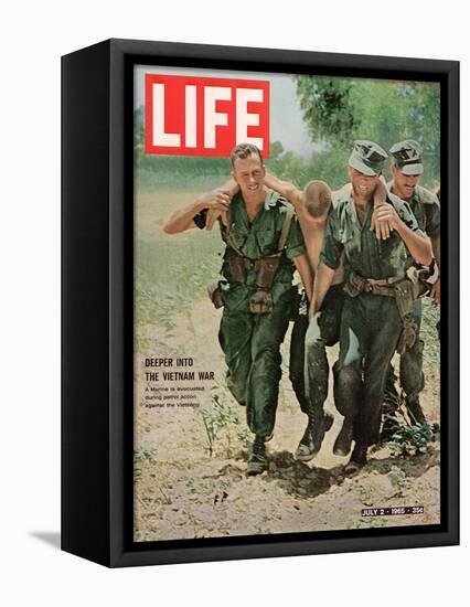 Wounded US Marine Helped to Safety by his Buddies During Fight with Viet Cong, July 2, 1965-Bill Eppridge-Framed Stretched Canvas