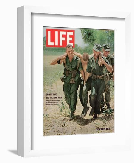 Wounded US Marine Helped to Safety by his Buddies During Fight with Viet Cong, July 2, 1965-Bill Eppridge-Framed Photographic Print