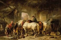 Horses Feeding in the Stable-Wouterus Verschuur-Framed Stretched Canvas