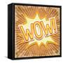 Wow Icon on Pattern with Retro Rays-caesart-Framed Stretched Canvas