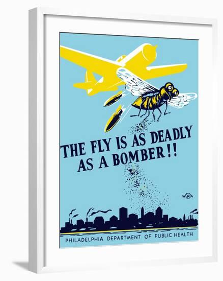 Wpa Propaganda Poster of a Bomber Plane and a Fly Dropping Germs-null-Framed Art Print