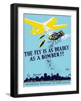 Wpa Propaganda Poster of a Bomber Plane and a Fly Dropping Germs-null-Framed Art Print