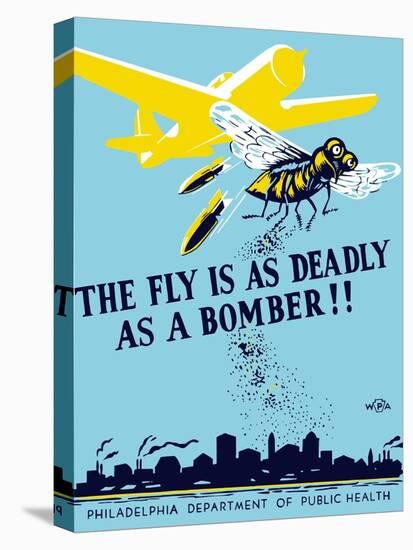 Wpa Propaganda Poster of a Bomber Plane and a Fly Dropping Germs-null-Stretched Canvas