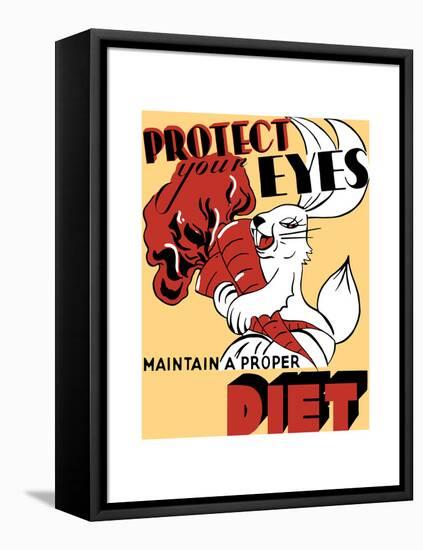 Wpa Propaganda Poster of a Cartoon Rabbit Holding Two Large Carrots-null-Framed Stretched Canvas