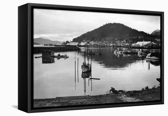 Wrangell, Alaska Town View of Fishing Boats Photograph - Wrangell, AK-Lantern Press-Framed Stretched Canvas