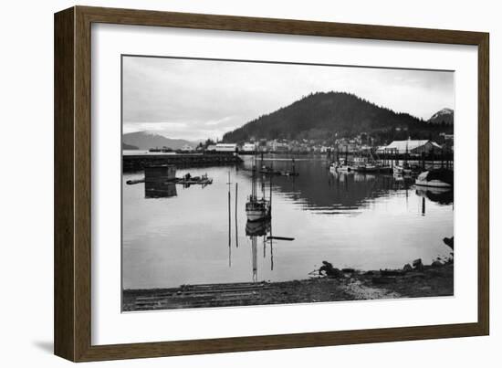 Wrangell, Alaska Town View of Fishing Boats Photograph - Wrangell, AK-Lantern Press-Framed Art Print