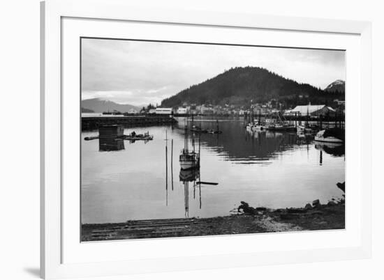 Wrangell, Alaska Town View of Fishing Boats Photograph - Wrangell, AK-Lantern Press-Framed Premium Giclee Print