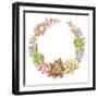 Wreath of Succulents and Kalanchoe, Vector Watercolor Illustration.-Nikiparonak-Framed Art Print