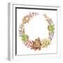 Wreath of Succulents and Kalanchoe, Vector Watercolor Illustration.-Nikiparonak-Framed Art Print