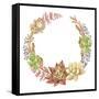 Wreath of Succulents and Kalanchoe, Vector Watercolor Illustration.-Nikiparonak-Framed Stretched Canvas