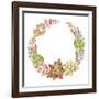 Wreath of Succulents and Kalanchoe, Vector Watercolor Illustration.-Nikiparonak-Framed Art Print