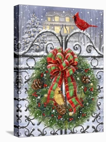 Wreath on Gate with Red Robbon-MAKIKO-Stretched Canvas