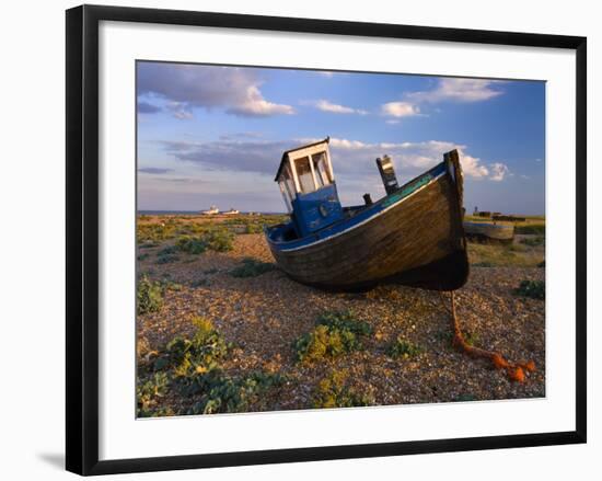 Wrecked Fishing Boat on Shingle Beach, Dungeness, Kent, England, United Kingdom, Europe-Stuart Black-Framed Photographic Print