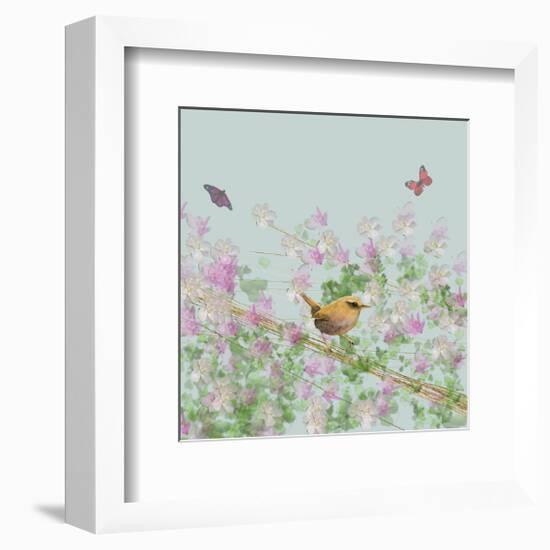 Wren on Blue-Claire Westwood-Framed Art Print